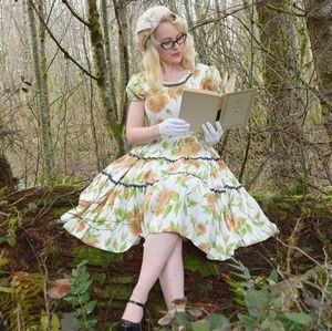 1950s floral western pinup swing dress S M